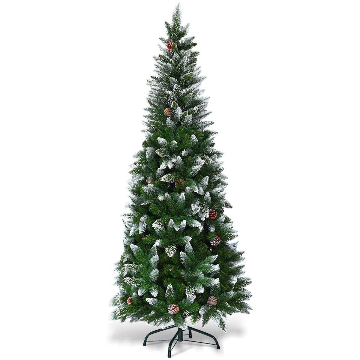 TANGKULA Artificial Pencil Christmas Tree with Pine Cones and Metal Stand